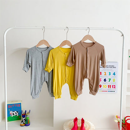 Baby Solid Color Soft Cotton Thin Style Comfy Short Sleeve Rompers