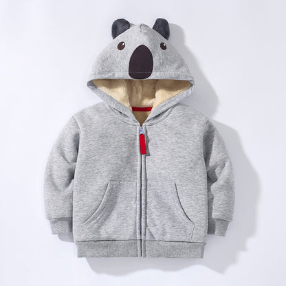 Baby Boy Solid Color Cartoon Bear Shape Design Fleece Thermal Zipper Jacket My Kids-USA