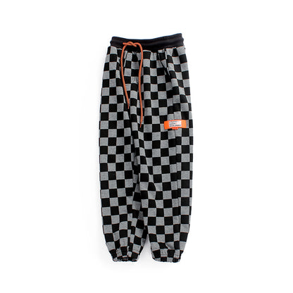 Baby Boy Checkerboard Print Pattern Fleece Thickened Pants