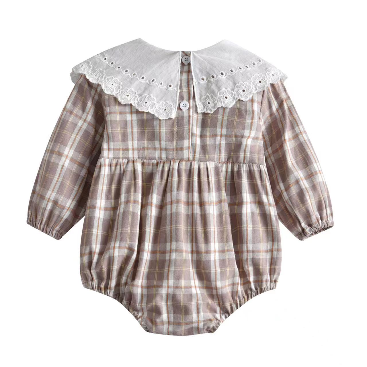 Baby Girl Plaid Pattern Lapel Design Long Sleeved Onesies My Kids-USA
