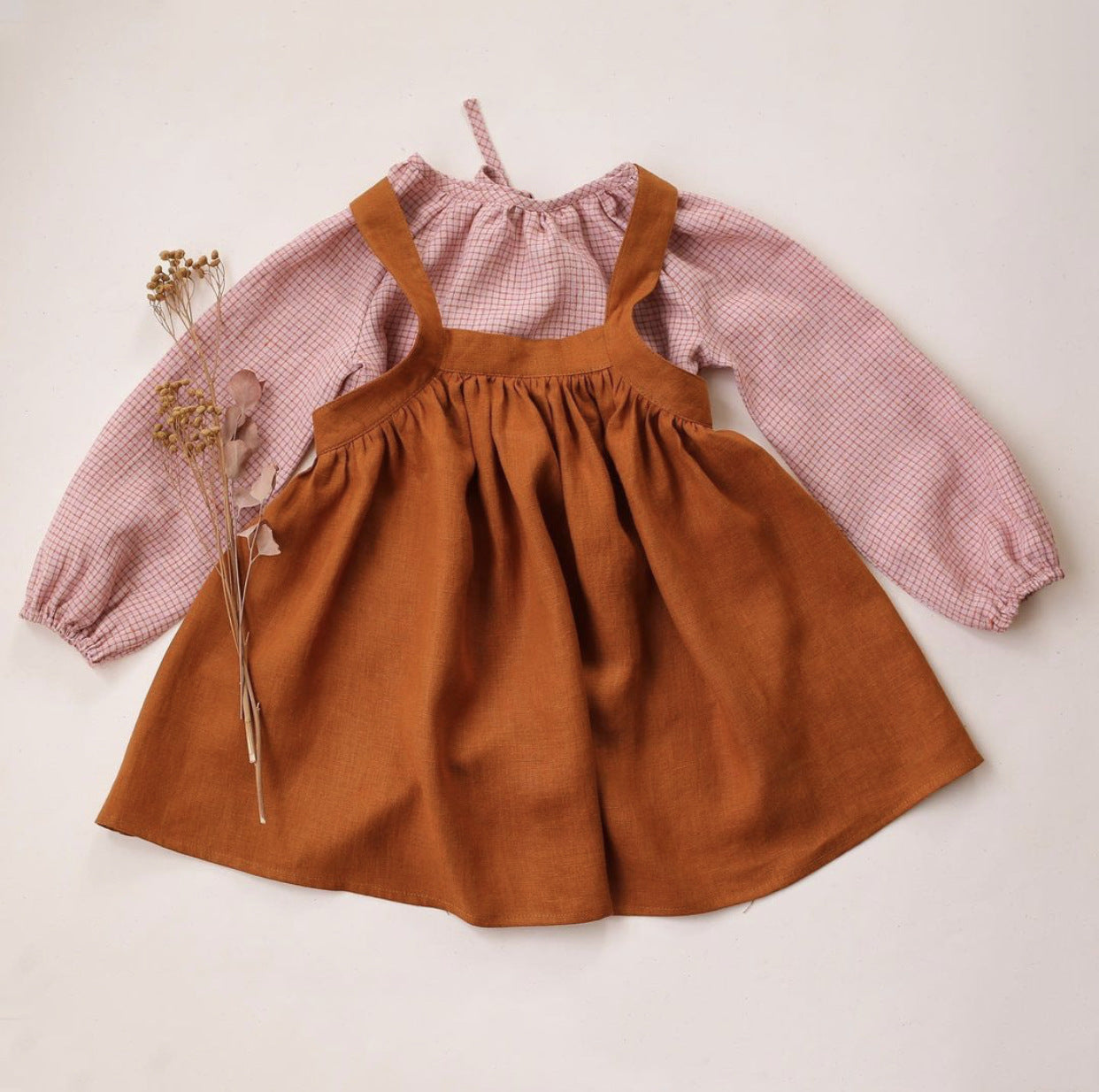 Baby Girl Solid Color Sling Linen Cotton Vest Skirt My Kids-USA