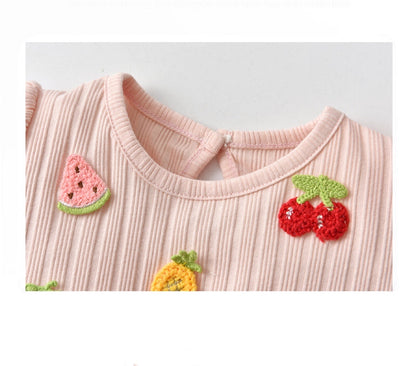 Baby Girls Fruit Embroidered Graphic Lace Sleeve Onesies & Headband My Kids-USA