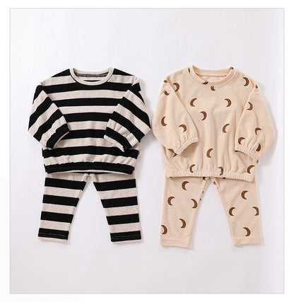Baby Striped Print Pattern Loose Cotton Hoodie Combo Pants Sets My Kids-USA