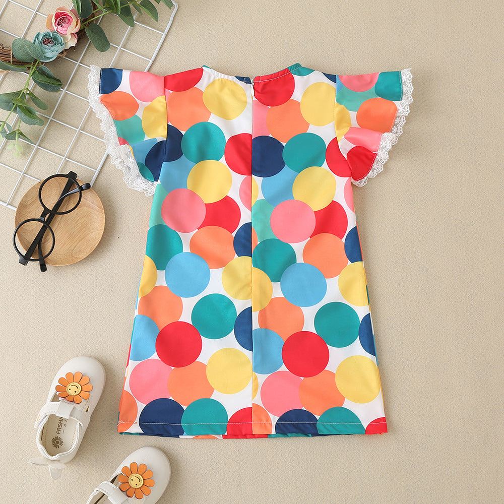 Baby Colorful Polka Dot Pattern Butterfly Sleeves Cute Dress