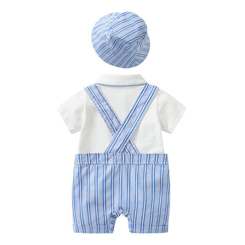 Baby Boy Lapel Solid Bodysuit Combo Striped Graphic Crotch Overall Sets My Kids-USA