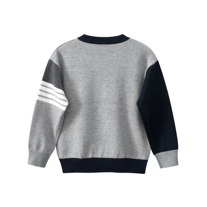 Pull tricoté à motif colorblock de style collège pour bébé garçon à l'automne 