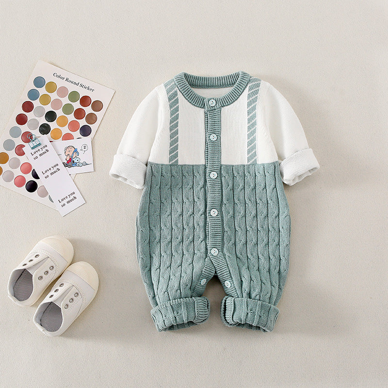 Baby 1pcs Long Sleeve Single Breasted Design Romper In Autumn