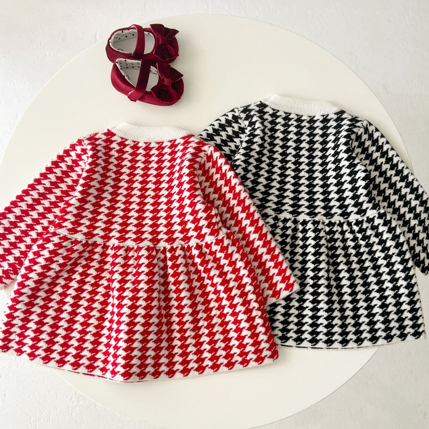 Baby Girl Hounds tooth Pattern Loose Long Sleeve Thickened Dress My Kids-USA