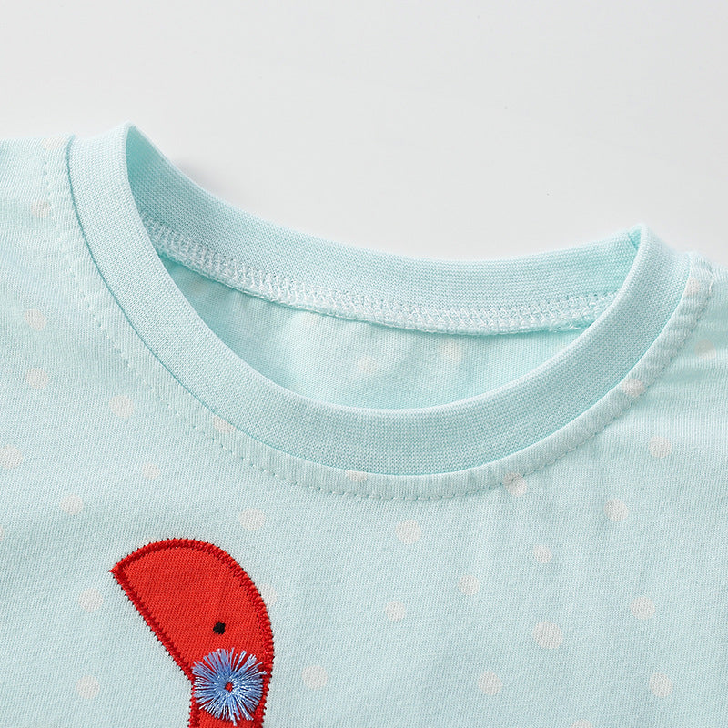 Baby Boy Cartoon Dinosaur And Sunflower Embroidered Pattern Shirt My Kids-USA
