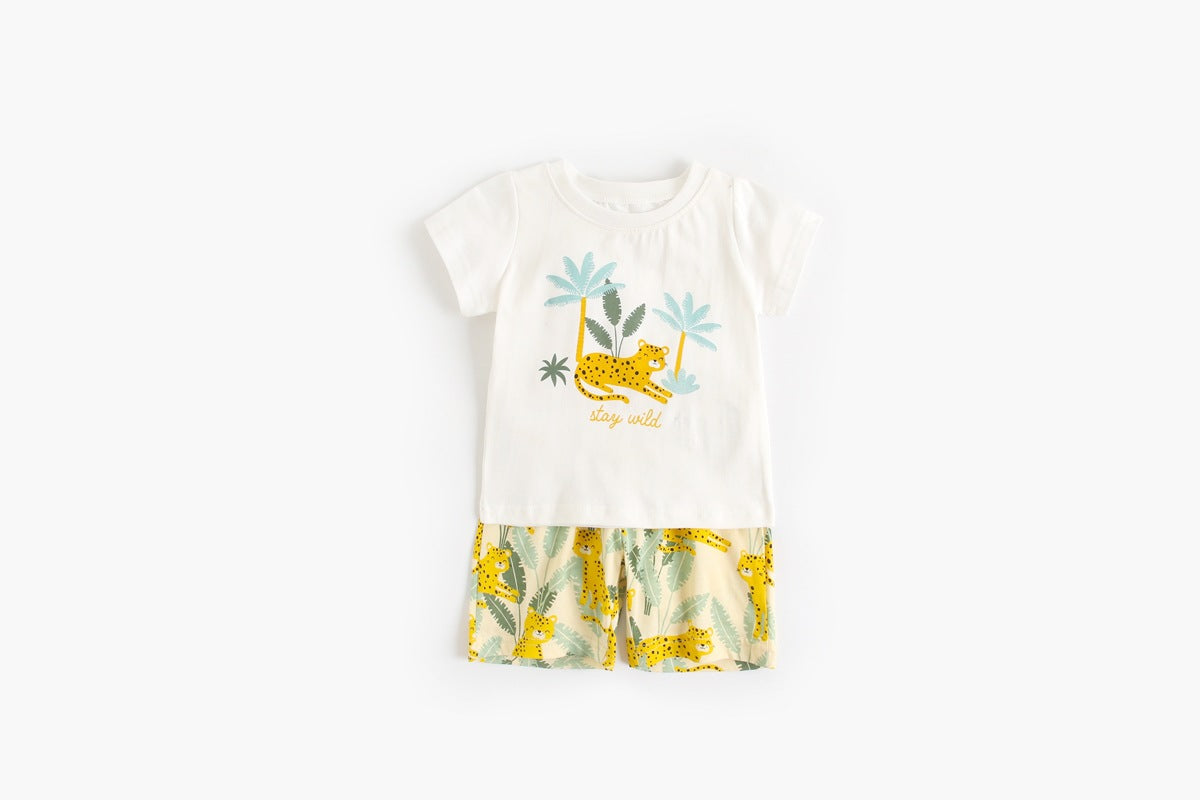 Baby Boy And Girl Animal Tiger Print Short Sleeved Top Combo Shorts Sets