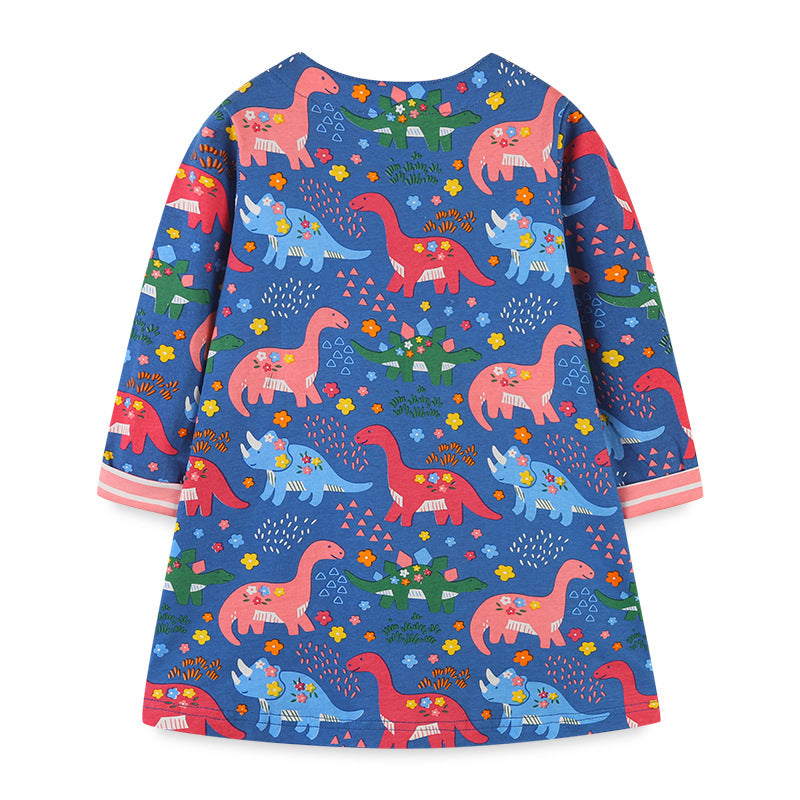 Baby Girl Cartoon Dinosaur Pattern Autumn New Style Dress My Kids-USA