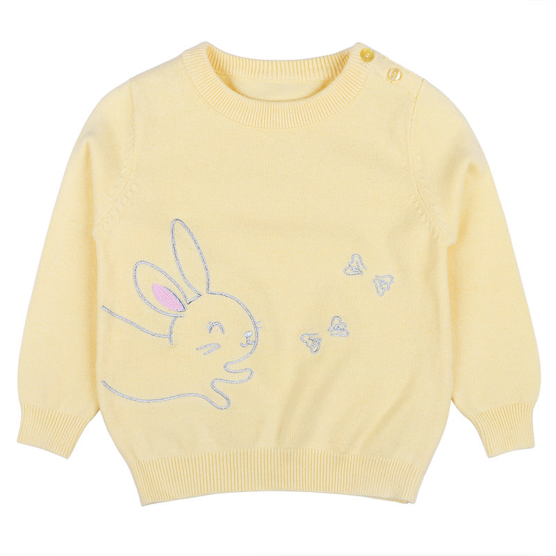 Baby Girl Cute Bunny Embroidery Graphic Solid Color O-Neck Sweater My Kids-USA