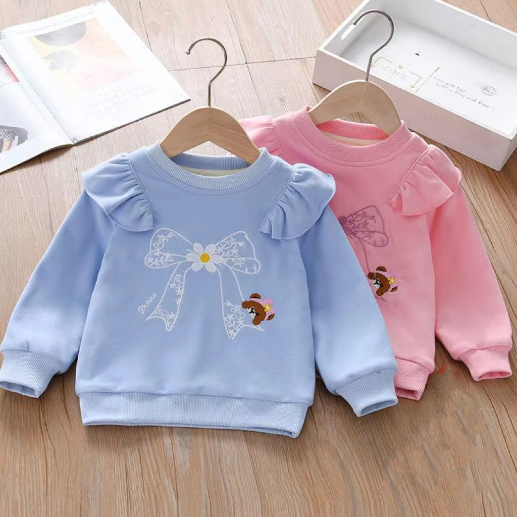 Baby Girl Embroidered Pattern Ruffle Design Fleece Thickened Hoodies, MyKids-USA®, Baby & Toddler Outerwear, MyKids-USA -  -  -  -  -  -  - 