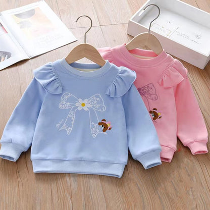 Baby Girl Embroidered Pattern Ruffle Design Fleece Thickened Hoodies, MyKids-USA®, Baby & Toddler Outerwear, MyKids-USA -  -  -  -  -  -  - 