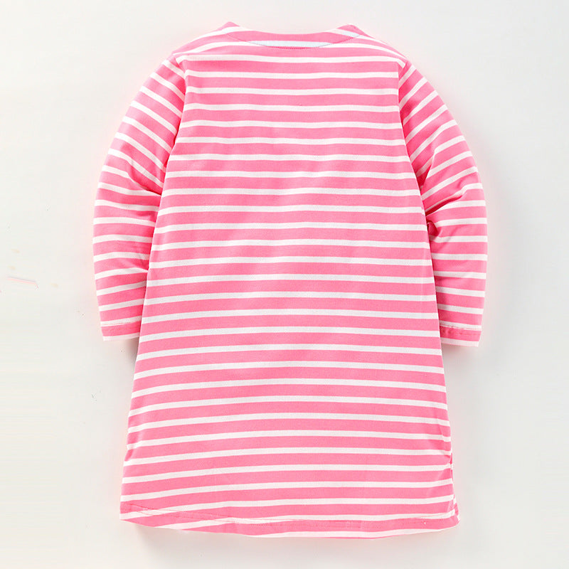 Baby Girl Embroidered Pattern Striped Design A-Line Design Dress My Kids-USA