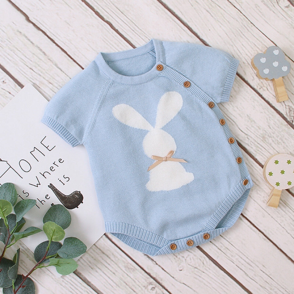 Baby Girl 1pcs Bunny Embroidered Graphic Side Burron Design Knitted Onesies My Kids-USA