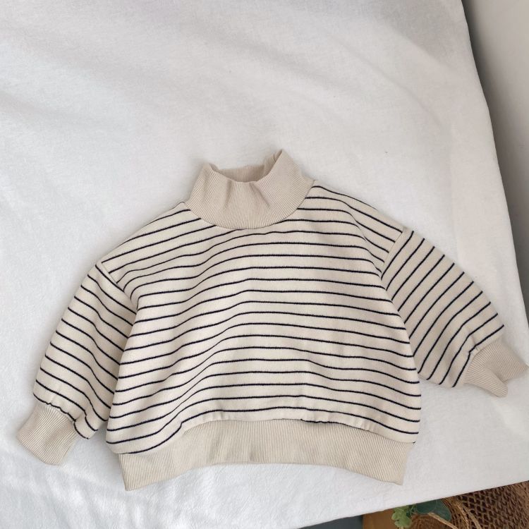 Baby Striped Graphic Half High Neck Design Long Sleeves Simple Hoodies My Kids-USA
