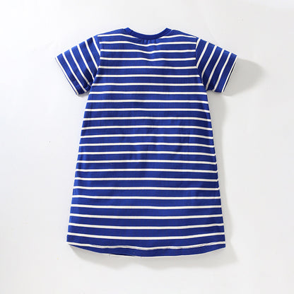 Baby Girl Striped Pattern Short Sleeve Pullover Sweet Style Dress