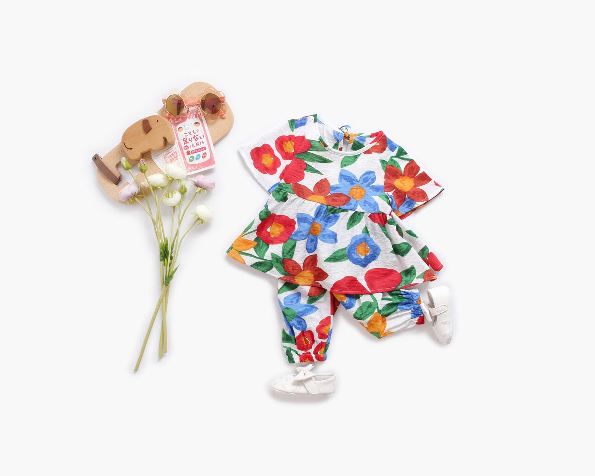 Baby Girl Floral Print O-Neck T-Shirt Combo Trousers Sets, MyKids-USA®, Baby & Toddler Outerwear, MyKids-USA - Size/Age - 66 (3-6M) - Color - White -  -  - JM2204201417-A