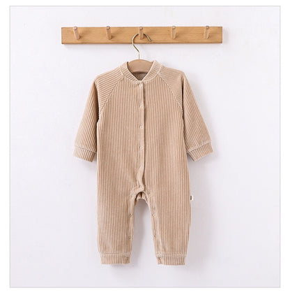 Baby Solid Color Corduroy Fabric Full Button Design Rompers My Kids-USA