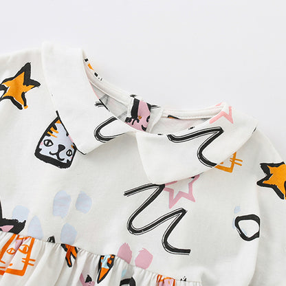 Baby Girl Print Pattern Doll Neck Short Sleeve Crewneck Blouses