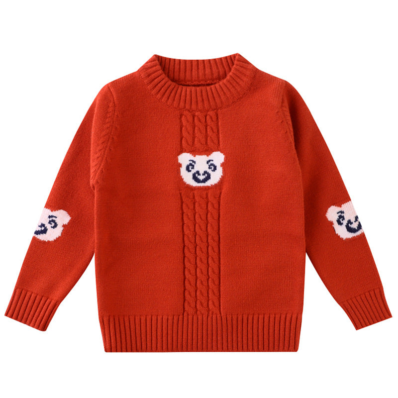 Baby Boy Cartoon Bear Graphic Conchet Knitted Design Pullover Sweater My Kids-USA