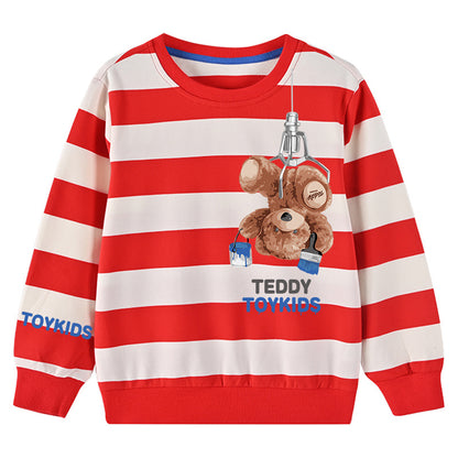 Baby Boy Striped & Bear Print Pattern Casual Pullover Hoodies My Kids-USA