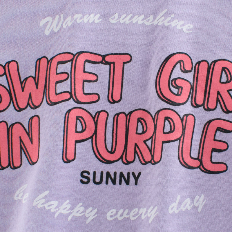 Girl Sweet Girl In Purple Print Round-Collared Short-Sleeved T-Shirt