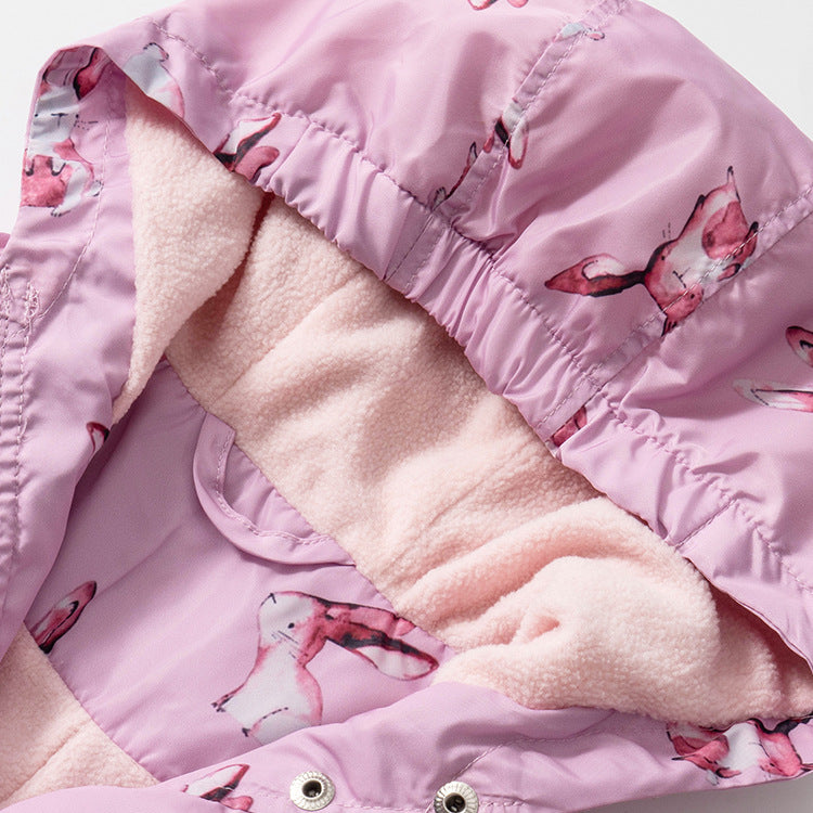 Baby Girl Rabbit Pattern Long Sleeve Fleece Thickened Zipper Jacket My Kids-USA