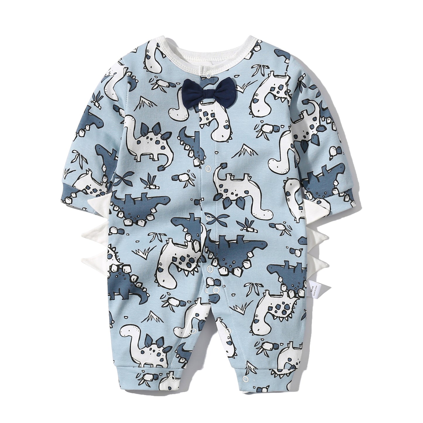 Baby Boy Dinosaur Pattern Bow Tie Patched Design Snap Button Romper Jumpsuit My Kids-USA