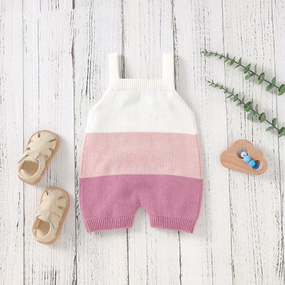 Baby Colorblock Pattern Sling Knitwear Summer Romper