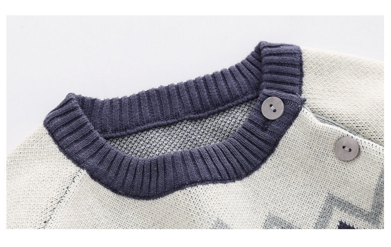 Baby Geometric Pattern Shoulder Button Design Knit Warm Romper My Kids-USA