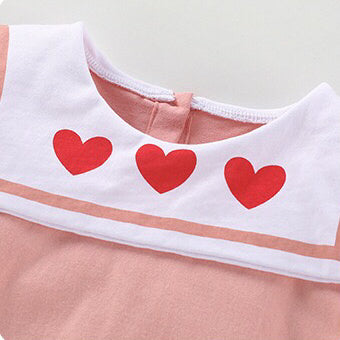 Baby Girl Heart Graphic Mesh Patchwork Design Puff Sleeve Dress My Kids-USA