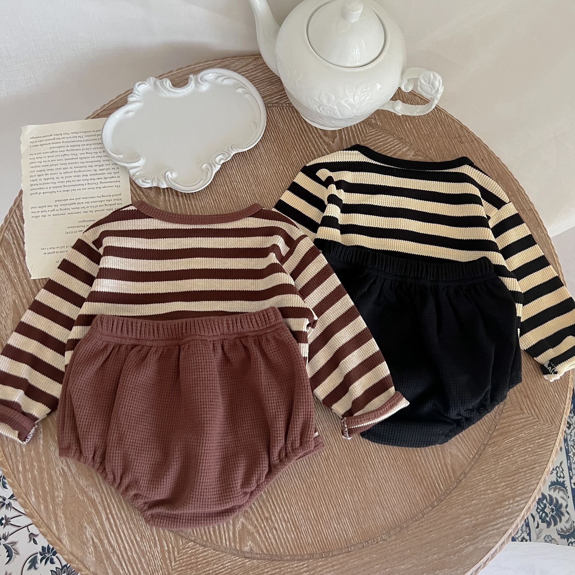 Baby Striped Pattern Long Sleeve Tops & Triangle Shorts 1 Pieces Sets My Kids-USA