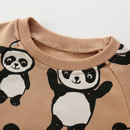 Baby Panda Print Pattern O-Neck Long Sleeve Hoodies