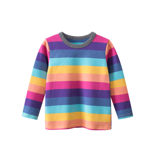 Baby Girl Colorful Striped Round Neck Long Sleeve Comfy Tops