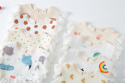 Baby Printed Pattern Lace Belt Design Bibs For Newborn Baby