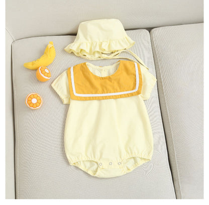 Baby 1pcs Puff Sleeves Contrast Tape Lapel College Style Onesies My Kids-USA
