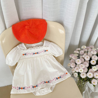 Baby Girl Solid Color Embroidered Graphic Summer Onesies Dress