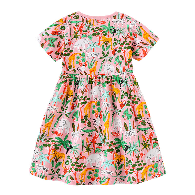 Baby Girl All Over Print Pattern Long Style Fashion Cotton Dress