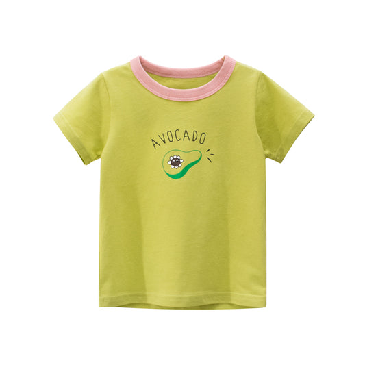 Girls Fruit With Letter Print Round Neck Short-Sleeved T-Shirt