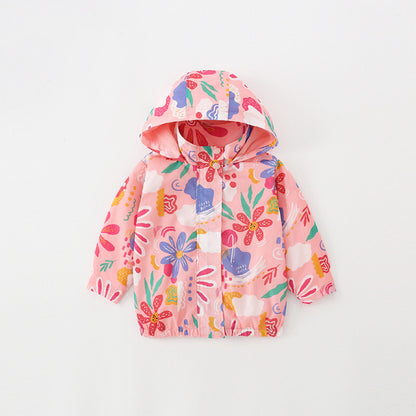 Baby Girl Floral Pattern Zipper Front Design Windbreaker Coat My Kids-USA