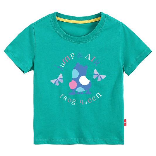 Baby Colorful Frog Print Pattern Short-Sleeved Round Collar Casual T-Shirt In Summer
