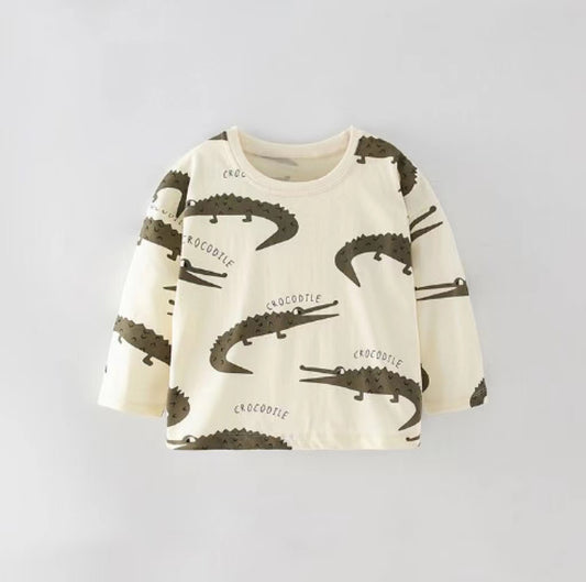 Baby Boy 1pcs Cartton Graphic Long Sleeved Pullover O-Neck Shirt My Kids-USA
