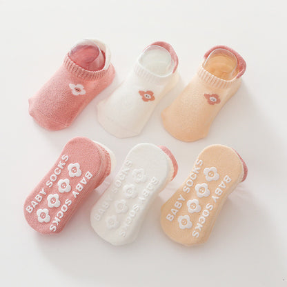 Calcetines antideslizantes con diseño bordado a juego para niños, 1 lote = 3 pares 