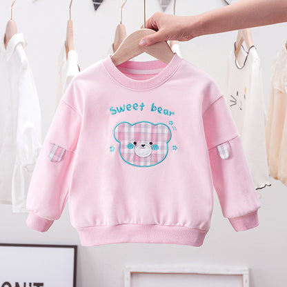 Baby Cartoon Bear Patched Graphic Kids Valentine’ Day Clothes Pullover Hoodies My Kids-USA