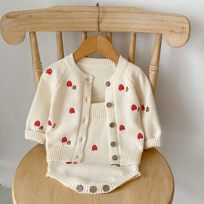 Baby Girl Embroidered Pattern Sleeveless Onesies or Cardigan