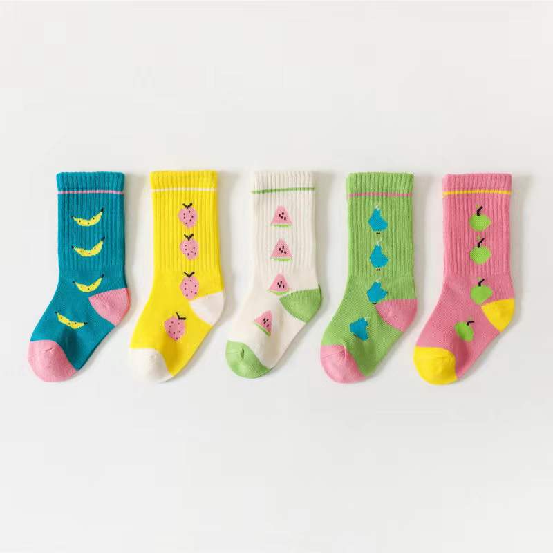 Baby Girl Candy Color Fruit Print Middle Tube Socks