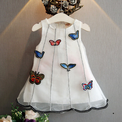 Baby Girl Dimensional Butterfly Embroidery Lace Patchwork Sleeveless Dress My Kids-USA