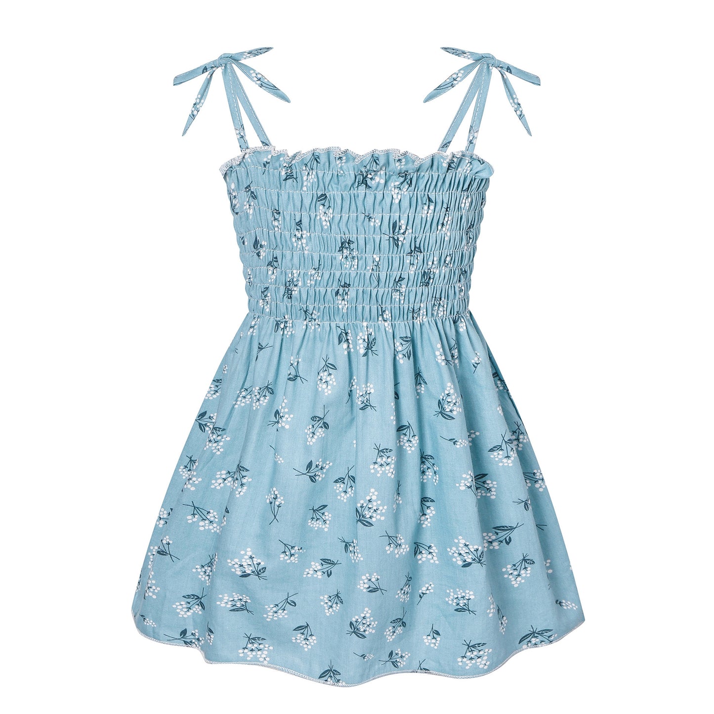 Baby Girl Flower & Fruit Graphic Shirred Design Sling Dress My Kids-USA